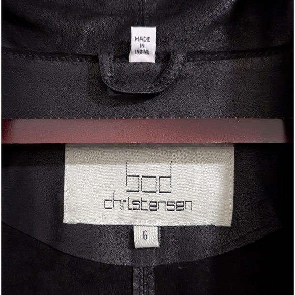 Bod & Christensen Black Leather Draped Jacket w/ Back Ruffle - 6 - Picture 6 of 8